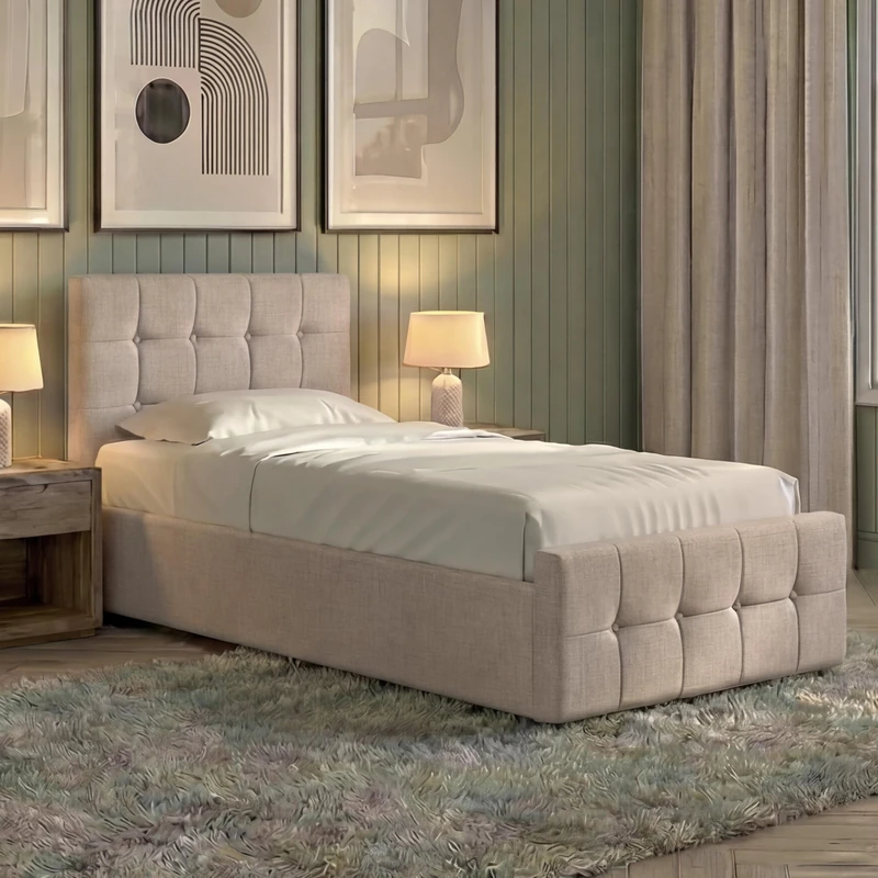 Vida Designs Valentina Ottoman Bed Frames Complete (Beige, Single | With Mattress)