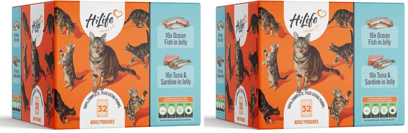HiLife Its Only Natural Cat Pouch Multipack The Big Fishy One In Jelly 32x70g (Pack of 2)