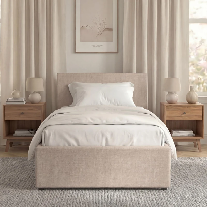 Vida Designs Veronica Single Ottoman Bed, Beige Linen