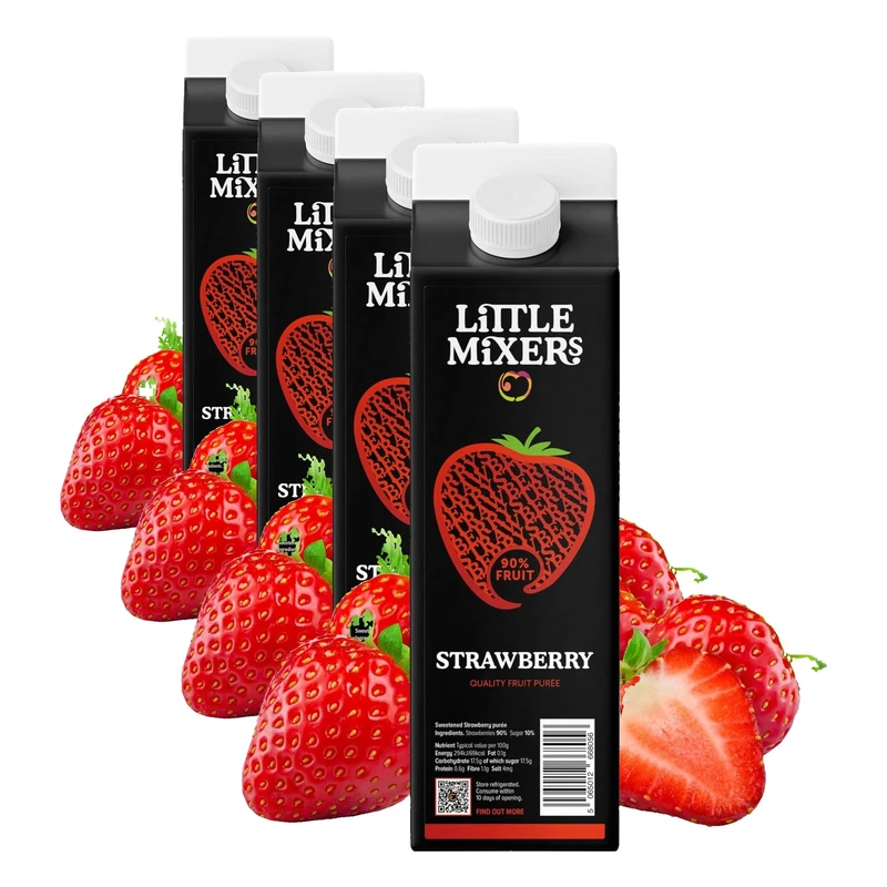 Little Mixers Strawberry Purée (1kg) | Real Fruit Purée for Cocktails, Desserts and Baking | Ready-to-Use, Rich Natural Flavour (Pack of 4)