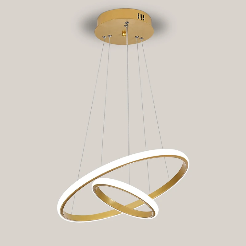 Goeco LED Pendant Light Modern Gold 32 W 2 Rings Adjustable Height
