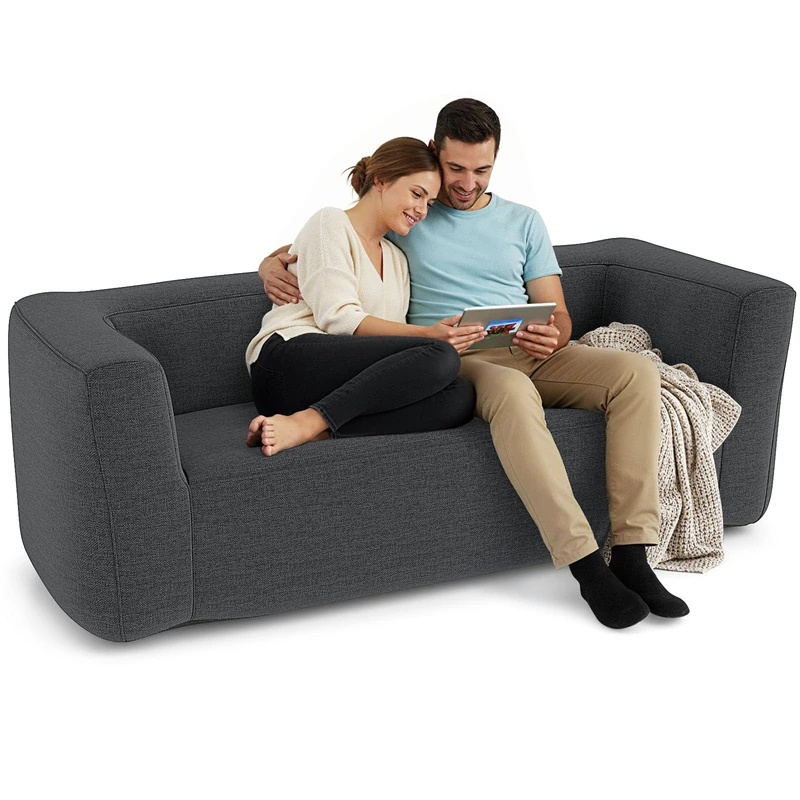 RELAX4LIFE Inflatable Sofa Chair, 1/2-Person Inflatable Lazy Sofa with Detachable Cover, Portable Folding Air Recliner and Comfortable Blow Up Couch for Living Room Bedroom Balcony (Grey, 2-Person)