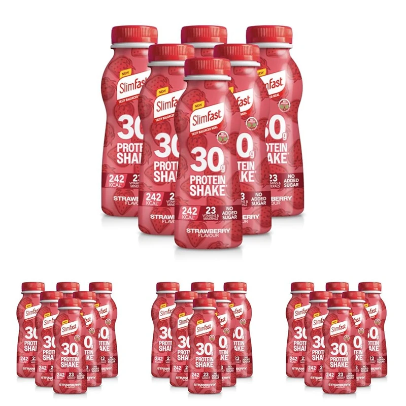 SlimFast Ready To Drink Shake, NEW Strawberry Flavour, High Protein Meal Replacement Shakes for Weight Loss and Balanced Diet, Vitamins and Minerals, No Added Sugar, 6 x 325 ml (Pack of 4)