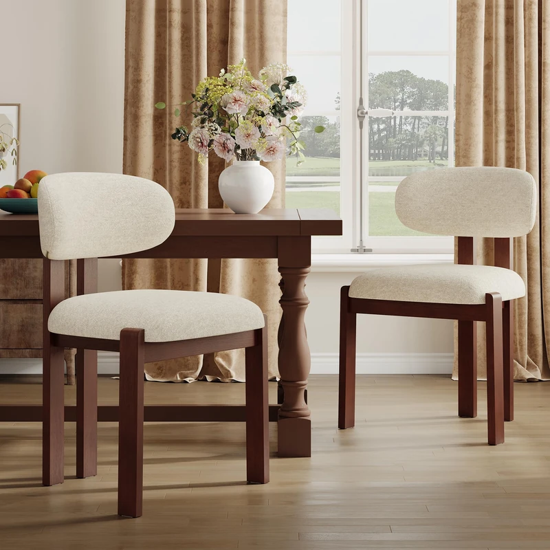 Dining Chairs Set of 2, Upholstered Chenille Dining Room Chairs with Black Solid Rubber Wood Frame, Soft Cushioned Seat Kitchen Chairs, Modern Nordic Accent Chairs for Dining Room Kitchen,Beige