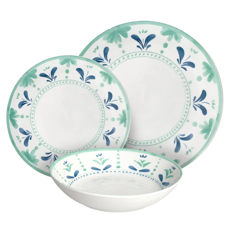 Tognana Positano 18-Piece Dinner Set for 6 People, Porcelain, Green/Blue