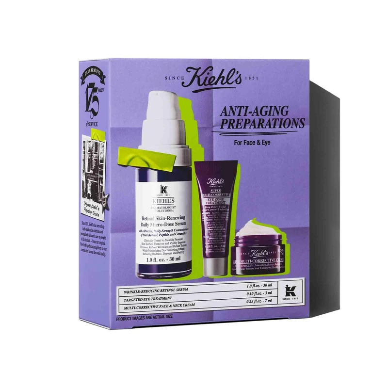 Kiehl's Anti-Ageing Skincare Essentials Set, Gentle Retinol Serum, Youth-Boosting Eye Cream, Multi-Benefit Moisturiser, Visibly Reduce Wrinkles, Smooth Fine Lines, Younger-Looking Skin