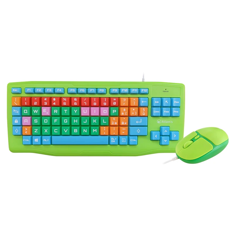 Atlantis Kids Keyboard + Mouse, Italian QWERTY Keyboard and USB Mouse Kit up to 1600 Dpi with Large, Soft, Coloured Keys, Enlarged Characters