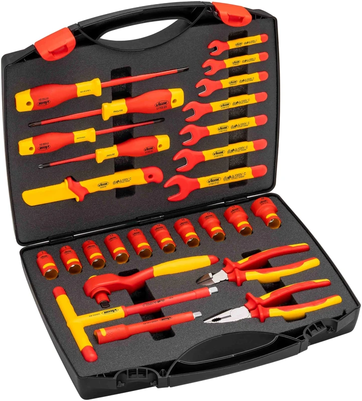 Vigor EV Tool Box V5632N, 27-Piece EV Assortment for Safe Powerless Switching of Vehicles, 3/8 Inch