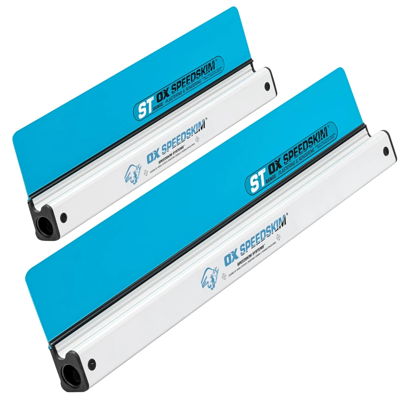 OX 2PC Speedskim ST Semi-Flex Plastering Rule Set (600mm + 900mm), High Grade Nylon Blade for Flattening & Finishing Renders or Plaster, Ergonomic Aluminium Handle, Interchangeable Blade System
