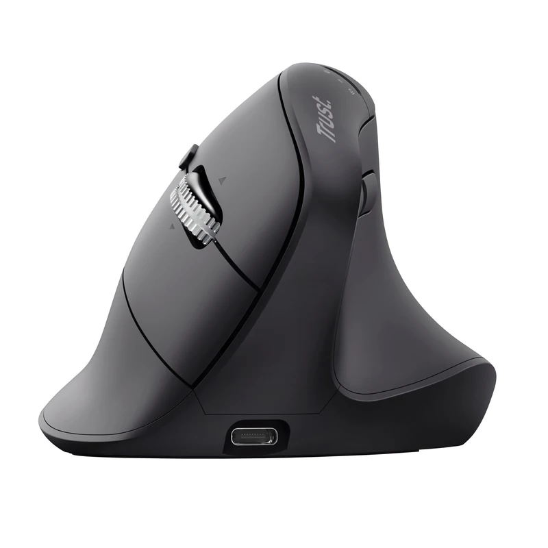 Trust Vyran Ergonomic Hyperwheel Wireless Mouse, Ultra Fast Scroll Wheel Horizontal Scrolling, Bluetooth + 2.4GHz, Silent Buttons, 85% Recycled Materials, Thumb Rest, Multidevice Vertical Mouse, Black