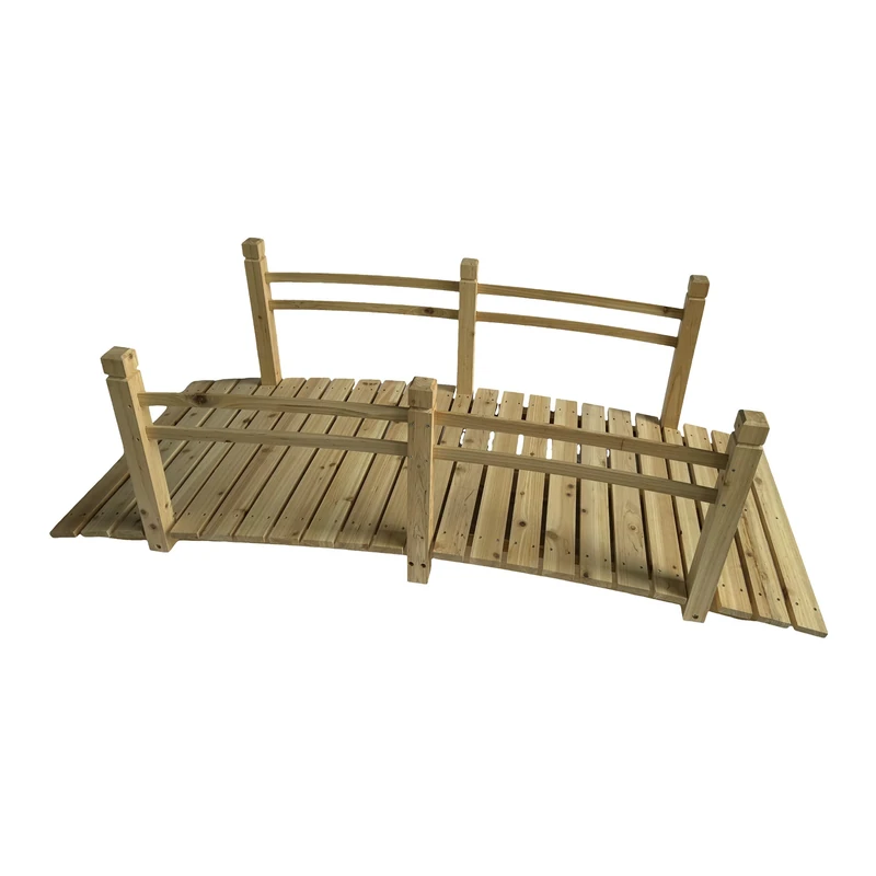 Relaxdays Garden Bridge, with railing, fir wood, garden pond, HxWxD: 58 x 185 x 72 cm, 200 kg, natural - Image 1