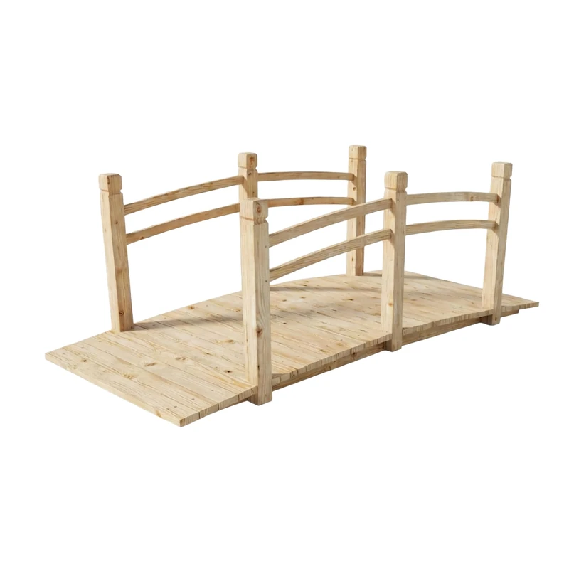 Relaxdays Garden Bridge with Railing Fir Wood for Garden Pond, H x W x D: 55 x 150 x 67 cm, 150 kg, Wooden Bridge, Natural
