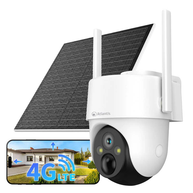 Atlantis Volta Pro 4G Camera with SIM Motorized 360° 3MP, 10400mAh Rechargeable Battery, 5W Solar Panel, Colour Night Vision, 2 Way Audio, IP65, Alarm, App, MicroSD Slot, Notifications
