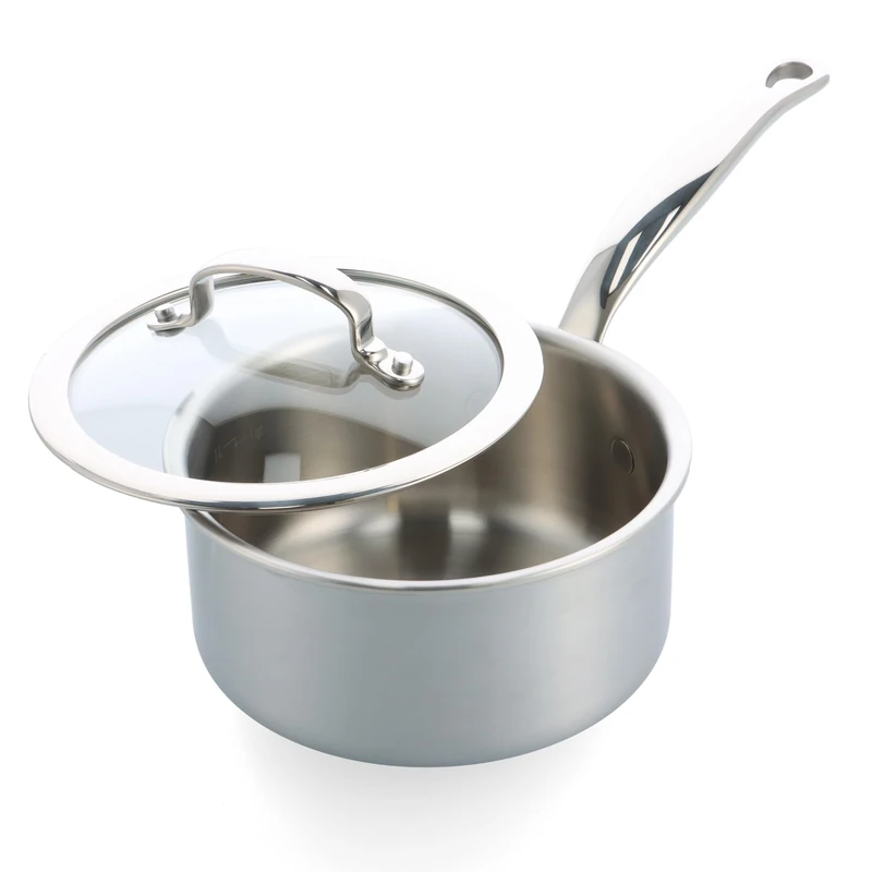 GreenPan Premier 5PLY Stainless Steel Saucepan with Glass Lid 16 cm/1.58 L, 5-Layers, Induction, Oven Safe 250°C, Dishwasher Safe, Silver