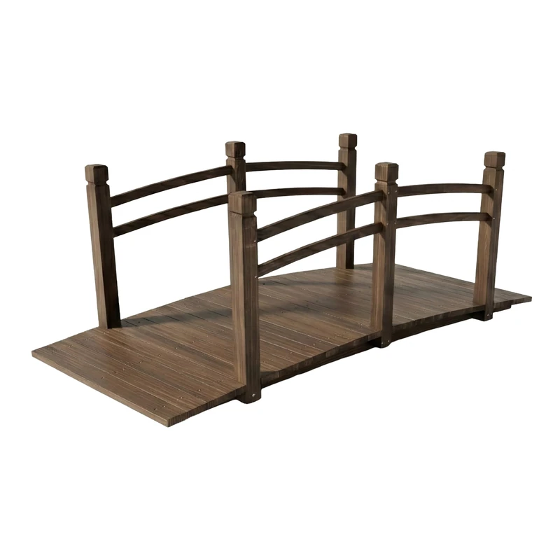 Relaxdays Garden Bridge, with railing, fir, for garden pond, HxWxD: 55 x 150 x 67 cm, 150 kg, brown - Image 1