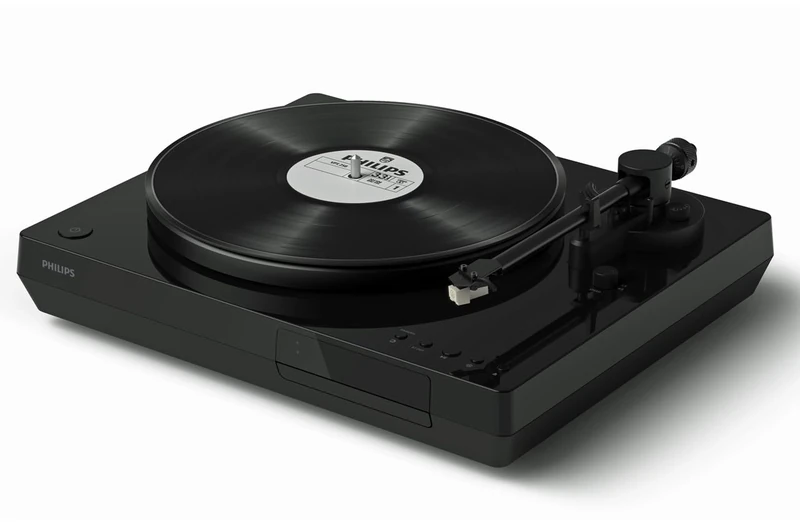 Philips Fidelio TAFT1 Bluetooth Turntable with CD Player, 2‑Speed Belt‑Drive, Die‑Cast Aluminium Platter, Audio‑Technica Stylus, Auracast, RCA Out, Headphone Port, Dimmable Display, Black