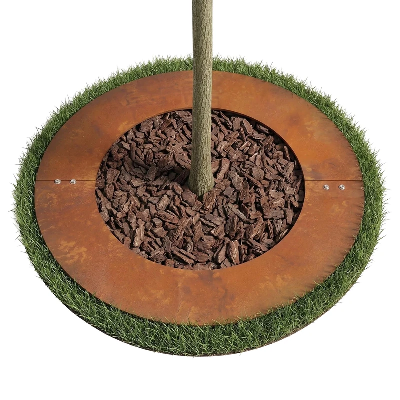 Relaxdays Tree Ring, Corten Steel Lawn Edging for Trees & Shrubs, Rust Patina, Ø 80 cm, Brown - Image 1