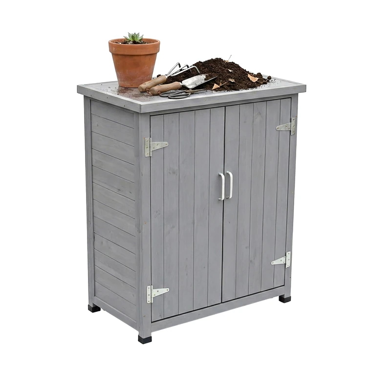 Relaxdays Potting Table with Base Cabinet, Wood & Galvanised Worktop, 90x75x40 cm, Grey