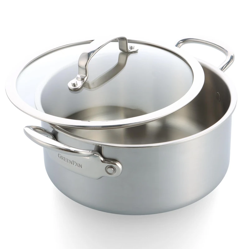 GreenPan Premiere 5PLY 18/10 Stainless Steel Casserole with Glass Lid, 24 cm/4.91 L, Multiply, Polished Stainless Steel, Induction Safe, Dishwasher Safe, Oven Safe, Silver - Image 1