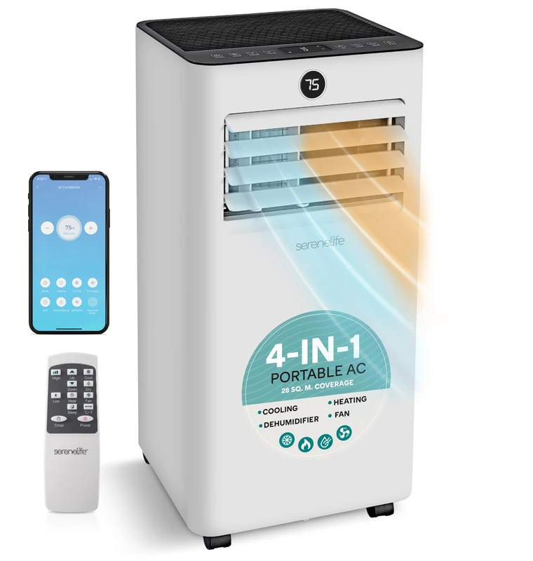SereneLife- Portable Air Conditioner 7000 BTU 4-in-1 with Heat & Dehumidifier, WiFi Air Conditioning Unit – Quiet AC Unit for Bedroom, Home & Office, Window Kit Included