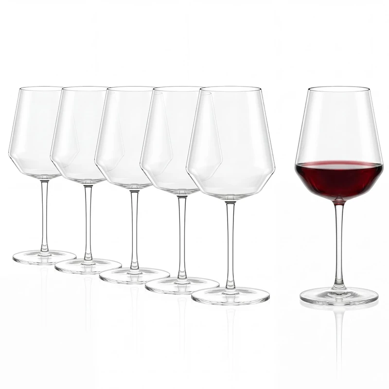 Stölzle Lausitz Celestia Set of 6 Bordeaux Glass, 650 ml, Modern Design with Faceted Surface, Ideal for Aroma Development of Bordeaux Wines, Wine Glass with Ventilation, Dishwasher Safe