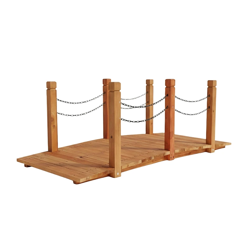 Relaxdays Garden Bridge, posts with chains, spruce wood, for garden pond, HxWxD: 55 x 150 x 67 cm, choice of colours
