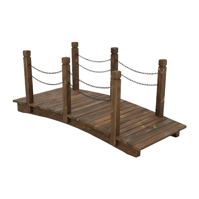 Relaxdays Garden Bridge, post & chain railing, fir wood, for garden ponds, HxWxD: 55 x 150 x 67 cm, choice of colours