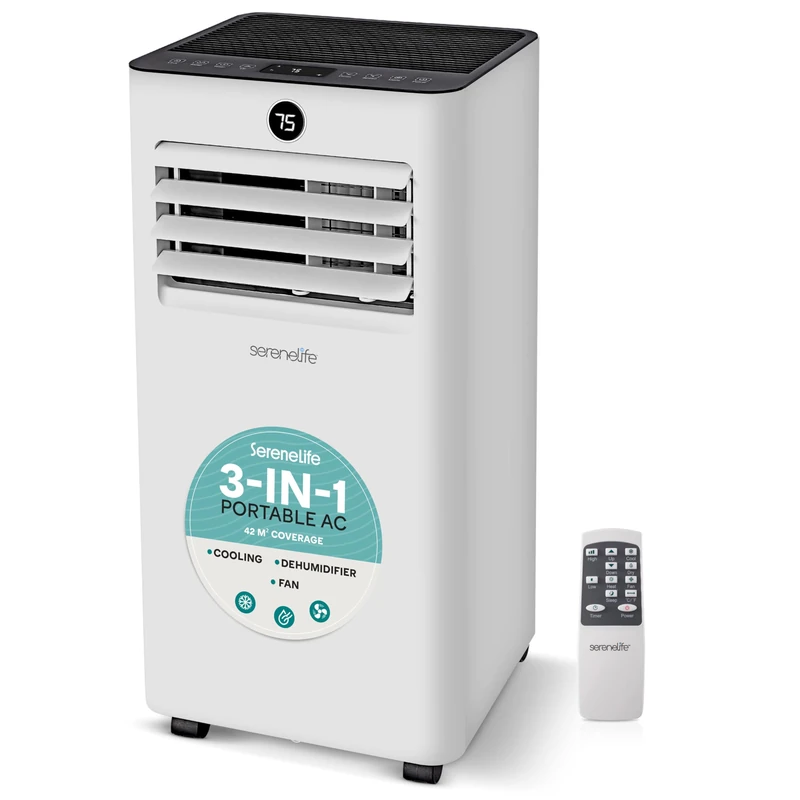 SereneLife Portable Air Conditioner 9000 BTU – WiFi Smart AC Unit with Window Kit, 3 Modes Cooling Dehumidifier Fan, Silent Low Energy with LED Display Remote Control