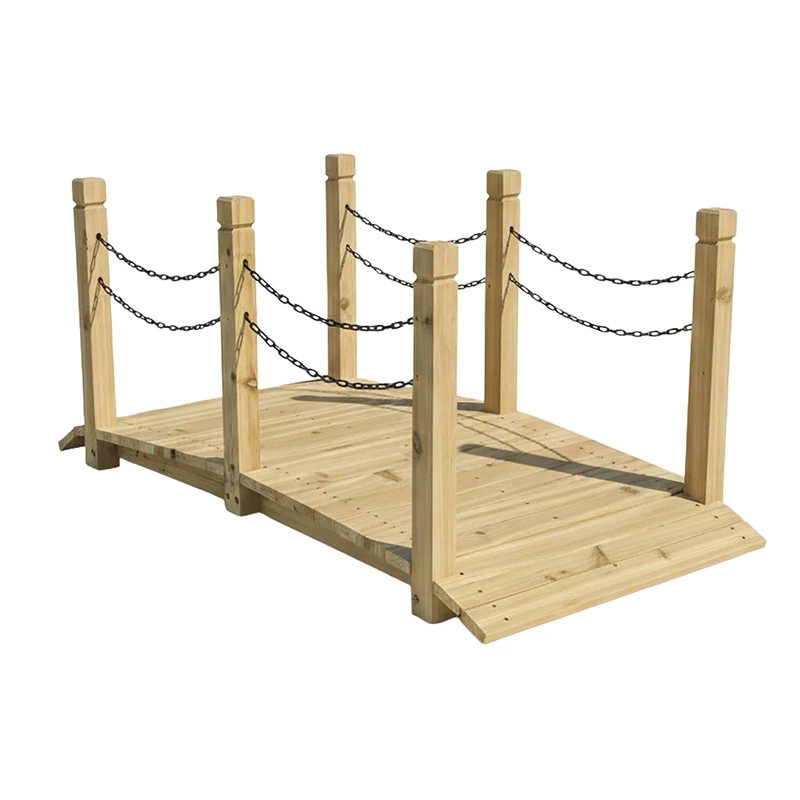 Relaxdays Garden Bridge, posts & chain railing, fir wood, for garden pond, HxWxD: 55 x 150 x 67 cm, choice of colours
