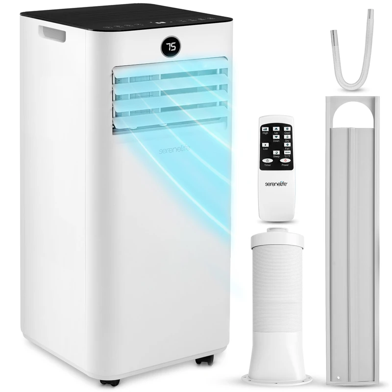 SereneLife Quiet 9000 BTU Portable Air Conditioner, 3-in-1 AC Unit for Home Office Living Room up to 31 m² with Remote Control, Cooling Fan Dehumidifier Window Kit