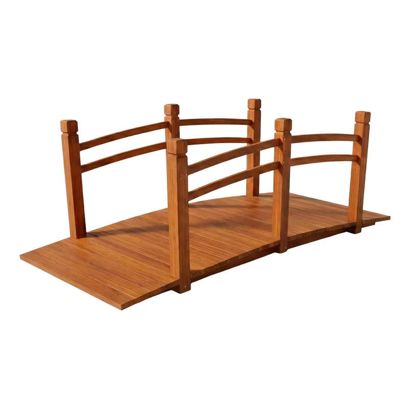Relaxdays Garden Bridge, railing, fir wood, for pond, HxWxD: 58 x 171.5 x 75 cm, 200 kg, orange