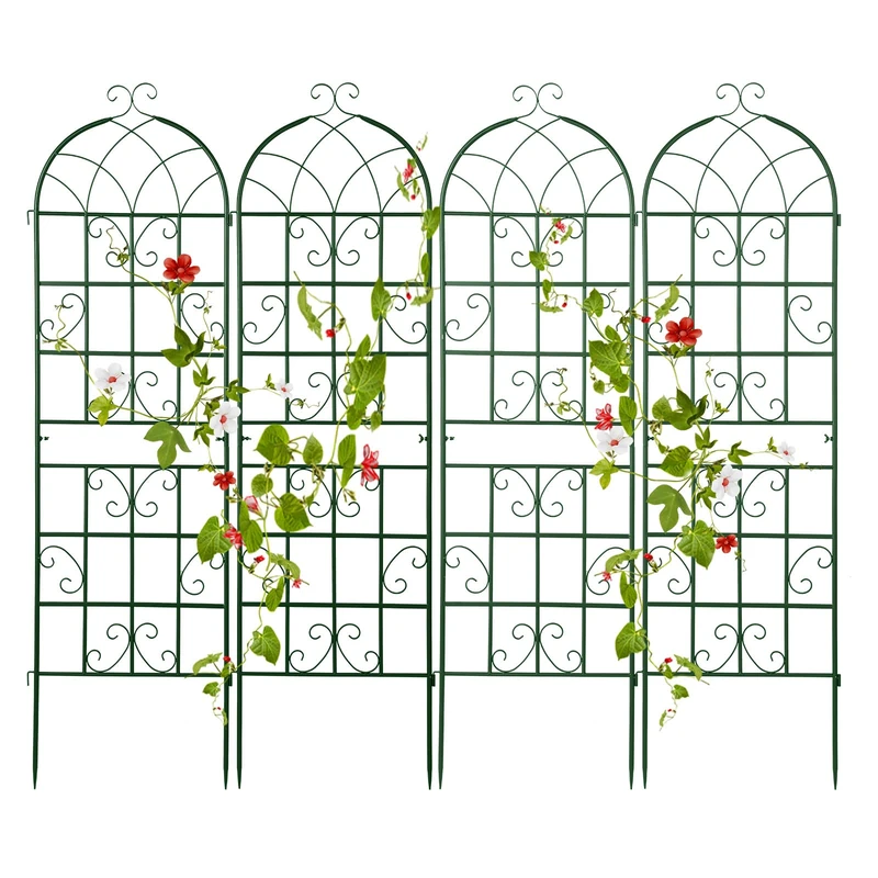 GiantexUK Garden Trellis, 6ft/7.2ft Tall Galvanized Metal Fence Climbing Plants Support Frame, Rustproof Lattice Grid Panels Barrier Edge Border for Rose Vine Vegetable (180x50cm, 4pcs, Green)