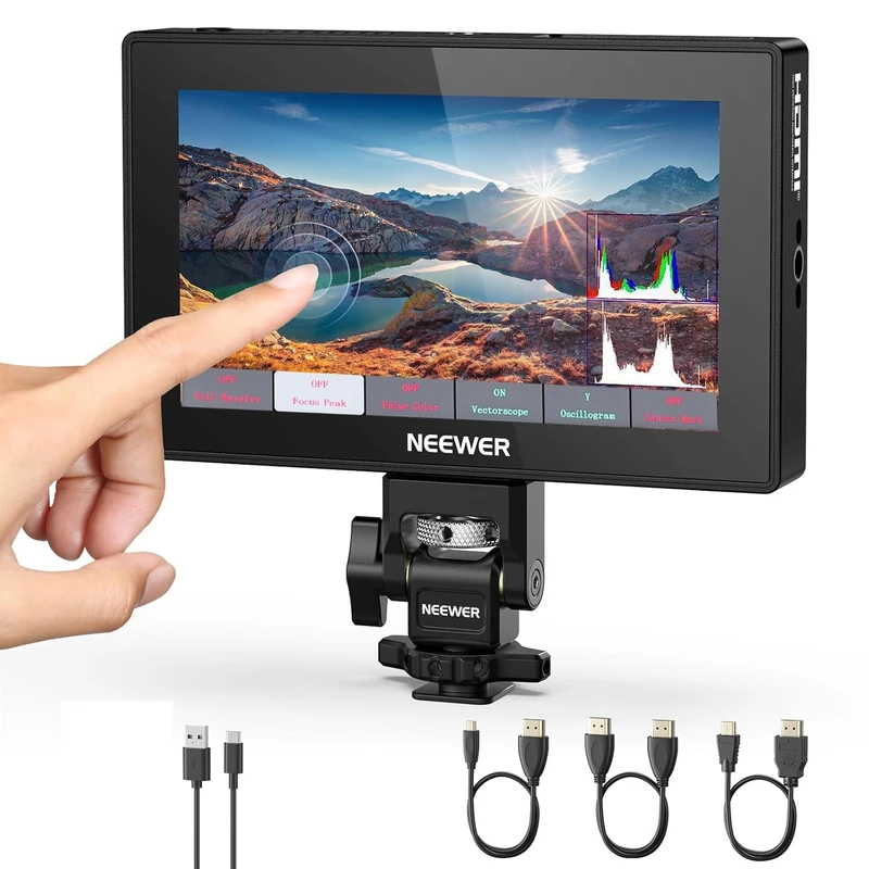 NEEWER 5.5" DSLR Camera Field Monitor, 1575nits HD 1920x1080 IPS Touch Screen, 4K HDMI Loop in/Out with 3D LUT Peak Focus Video Assist HDR Waveform for Photographers Content Creators, F500 PRO