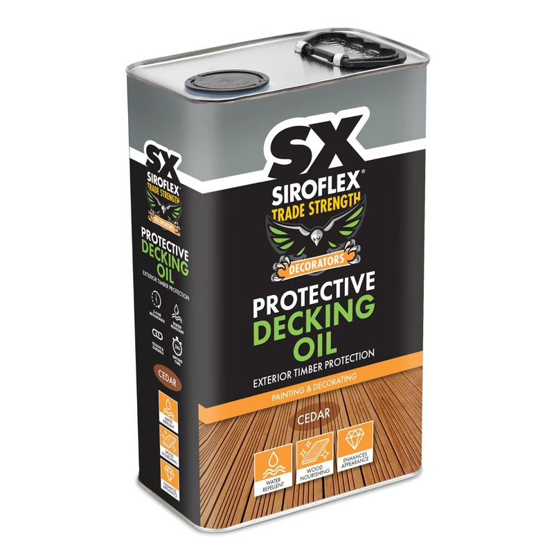 SX Siroflex Protective Decking Oil Cedar 5L – Water‑Repellent Timber Treatment for Decking – Nourishes & Enhances Wood – Tough, Durable Finish
