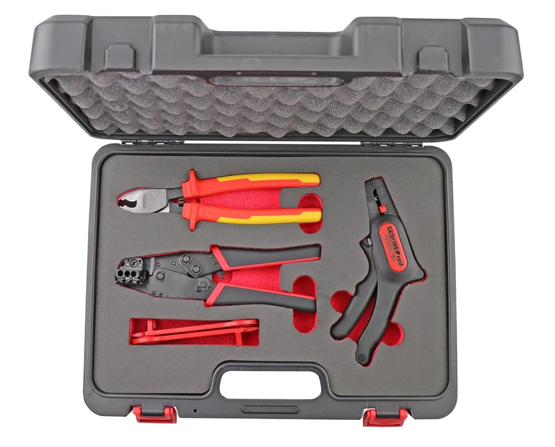 GEDORE red Photovoltaic Kit R21652005 | MC4 Solar Plug Tool Kit | Crimping Pliers 2.5-6mm², Wire Stripper, VDE Cable Scissors, MC4 Mounting Wrench | PV Installation Kit in Case