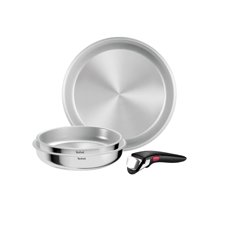 Tefal Ingenio Comfort Max 4-Piece Pan Set, Extra Strong Base, Unsealed, Space-Saving, Thermal Signal, Safe Grip, Effortless Cleaning, Stainless Steel, L968S434 - Image 1