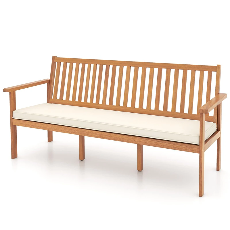 RELAX4LIFE 3-Seater Garden Bench, 159/163cm Extra Long Acacia Wood Patio Loveseat Bench Chair with Seat Cushion, Outdoor Furniture Leisure Porch Seating for Backyard Porch Balcony (163 x 61 x 79 cm)