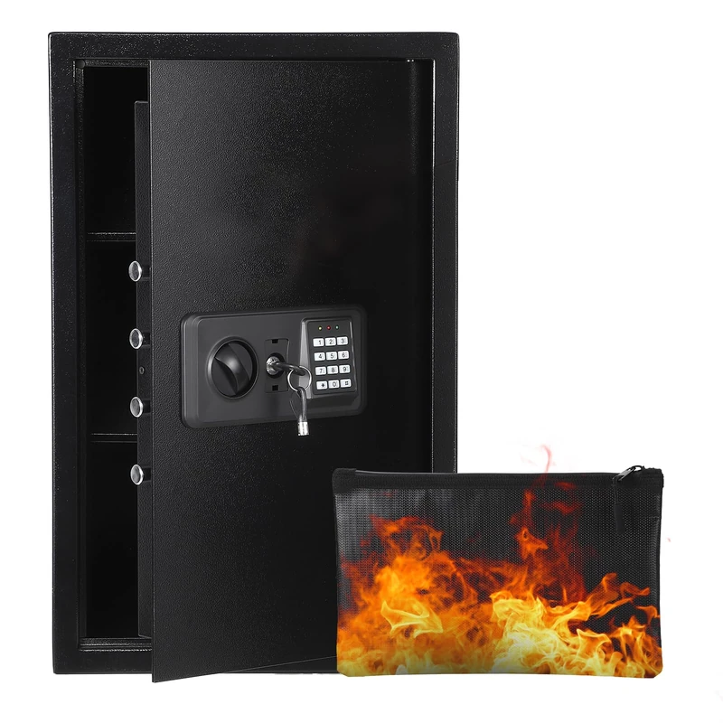 Garvee 70L Safe Safe with Number Code, Keys & Fireproof Bag, Safe for Home/Hotel, Alarm, Adjustable Shelf, Hotel Safes Cash, Jewellery & Documents, Wall/Floor Mounting, 60 x 38 x 31 cm - Image 1