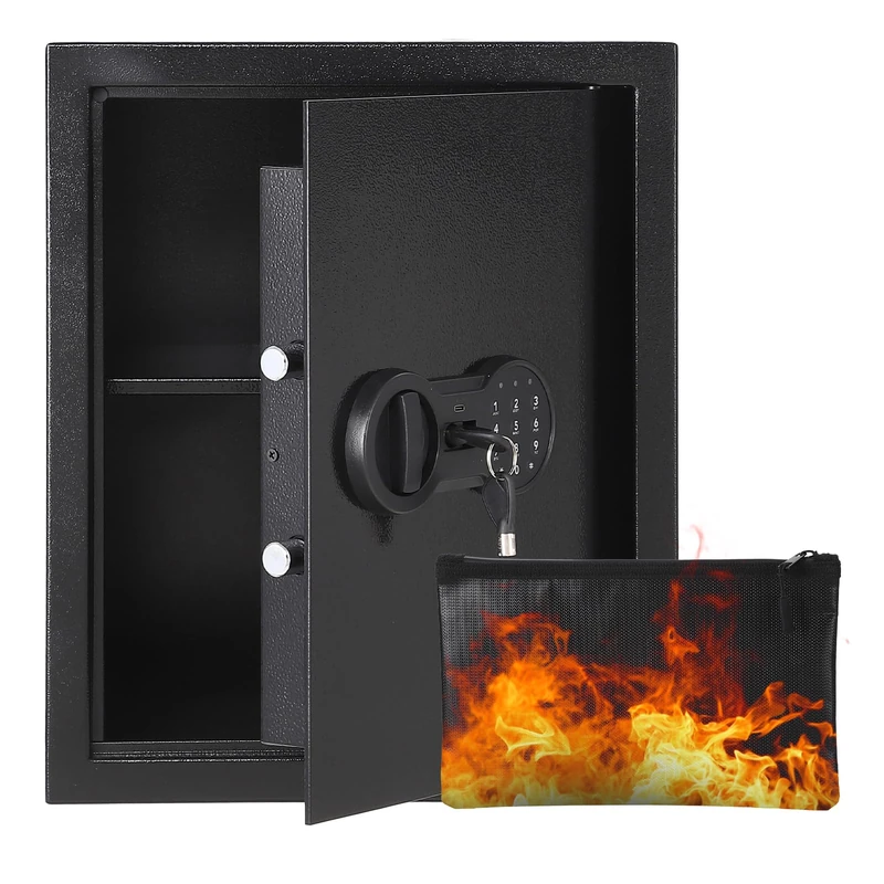 Garvee Steel Security Box with Dual Locking System, Safe Safe with Fireproof, Waterproof, Alarm, Removable Compartment, Wall/Floor Mounting, for Money, Jewellery, Documents, 420 x 350 x 310 mm - Image 1