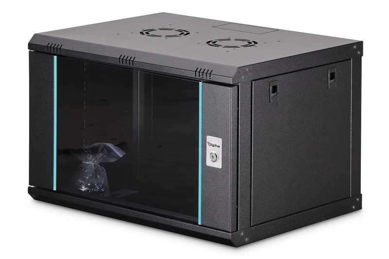 DIGITUS Network Cabinet – 19-inch Rack 7U – Unassembled – Wall Mount – 450 mm Depth – 320 mm Usable Depth – 60 kg Load Capacity – Glass Door – Dynamic-N Series – Black
