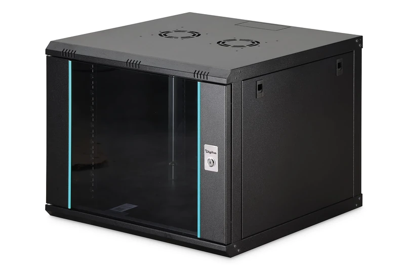 DIGITUS Network Cabinet – 19-inch Rack 9U – Unassembled – Wall-mounted – 600 mm depth – 470 mm usable depth – 60 kg load capacity – Glass door – Dynamic-N Series – Black - Image 1