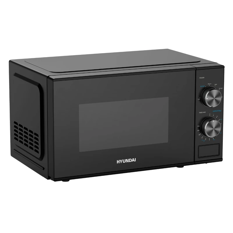 Hyundai 800W 20L Black Solo Microwave, Dial Control, Stainless Steel Interior, Defrost Function, 6 Power Levels, 24.5cm Turntable