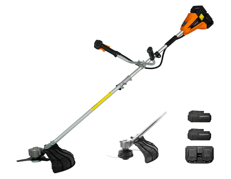 Yard Force 440V (2x20V) Cordless Brushless 2-in-1 Brush Cutter and Grass Trimmer with 3T Blade and Nylon Line Head.