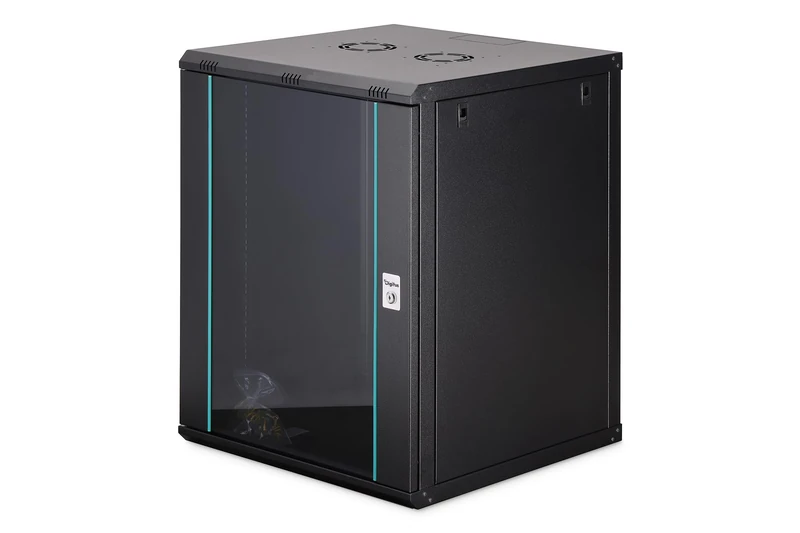 DIGITUS Network Cabinet – 19-inch rack, 16U – Unassembled – Wall-mounted – 600 mm depth – 470 mm usable depth – 60 kg load capacity – Glass door – Dynamic-N Series – Black - Image 1