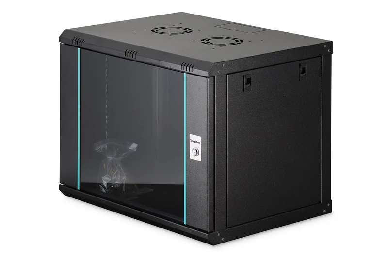 DIGITUS Network Cabinet – 19-inch Rack 9U – Unassembled – Wall-mounted – 450 mm depth – 320 mm usable depth – 60 kg load capacity – Glass door – Dynamic-N Series – Black