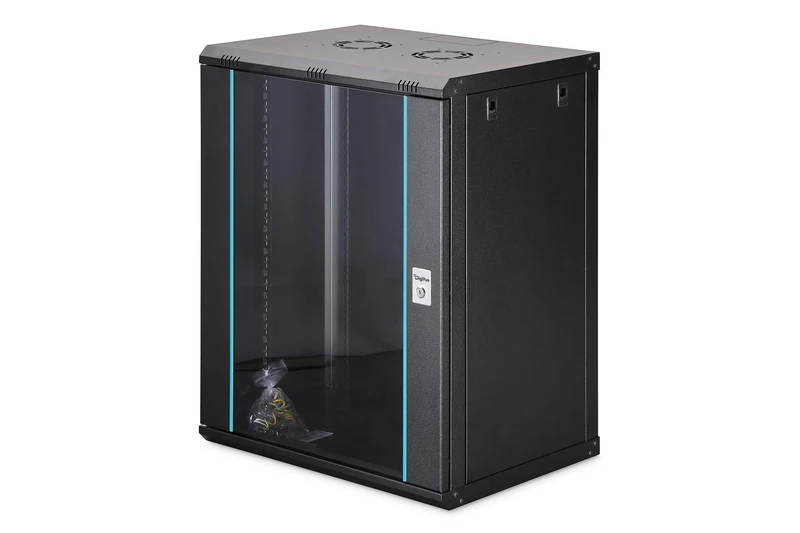 DIGITUS Network Cabinet – 19-inch Rack 16U – Unassembled – Wall-mounted – 450 mm depth – 320 mm usable depth – 60 kg load capacity – Glass door – Dynamic-N Series – Black