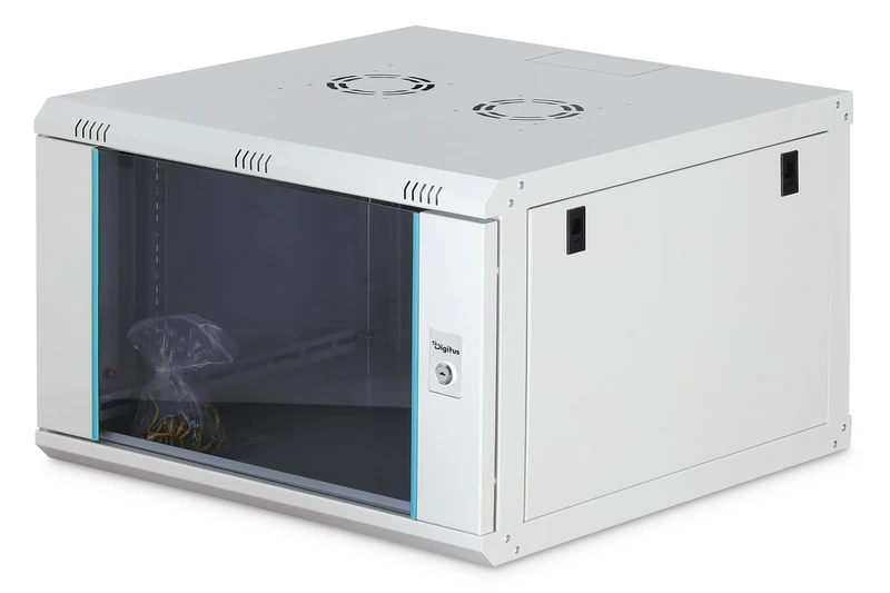 DIGITUS Network Cabinet – 19-inch Rack 7U – Unassembled – Wall-mounted – 600 mm depth – 470 mm usable depth – 60 kg load capacity – Glass door – Dynamic-N Series – Grey