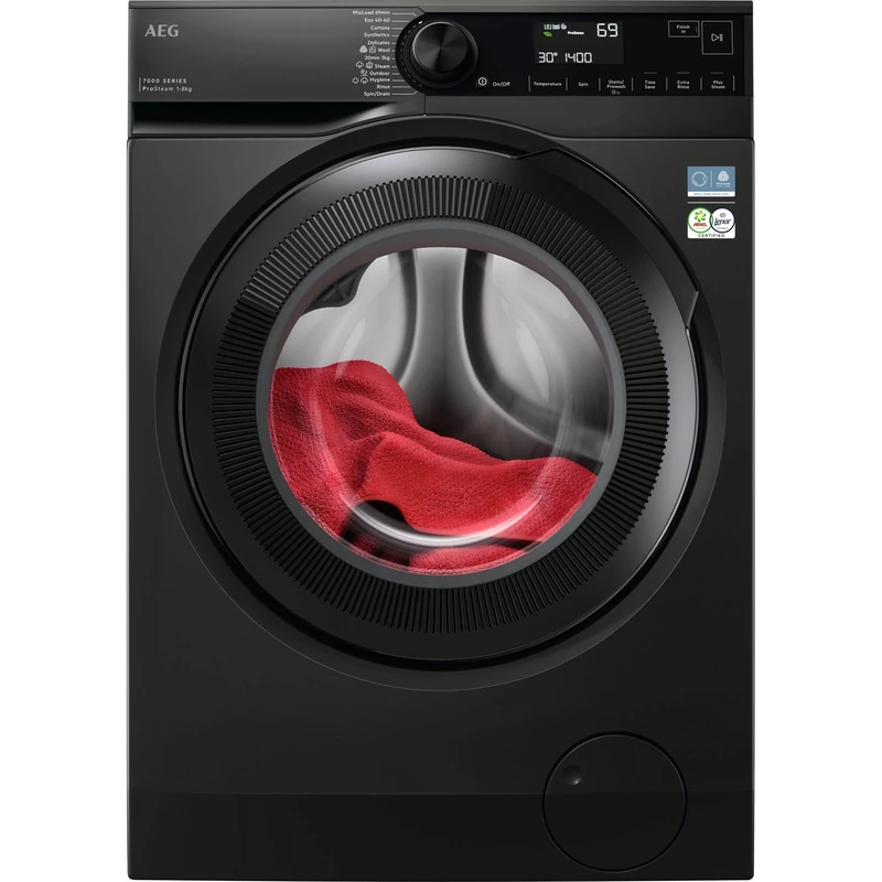 AEG 7000 Series Freestanding Washing Machine 8 kg, 1400 rpm Spin, LFSR7484U4B, ProSteam 25 min 2L Steam, MixLoad 69 min 30°C, PreciseWash, Hygiene 99.99% Removal, 847x597x57 mm, Class A