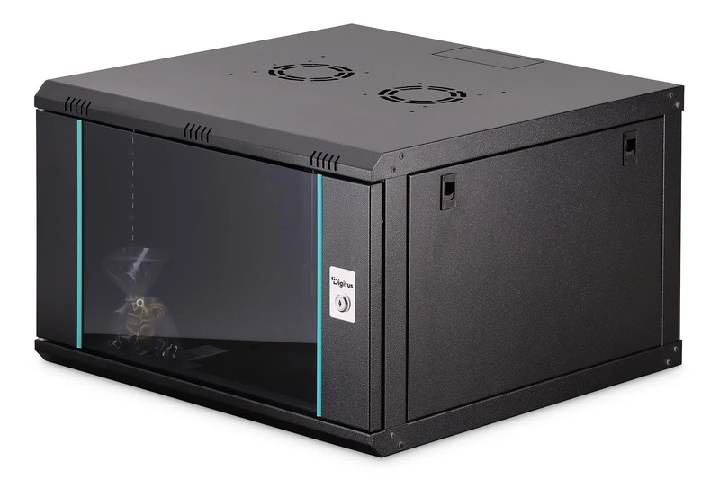 DIGITUS Network Cabinet – 19-inch Rack 7U – Unassembled – Wall-mounted – 600 mm depth – 470 mm usable depth – 60 kg load capacity – Glass door – Dynamic-N Series – Black
