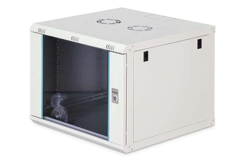 DIGITUS Network Cabinet – 19-inch Rack 9U – Unassembled – Wall-mounted – 600 mm depth – 470 mm usable depth – 60 kg load capacity – Glass door – Dynamic-N Series – Grey